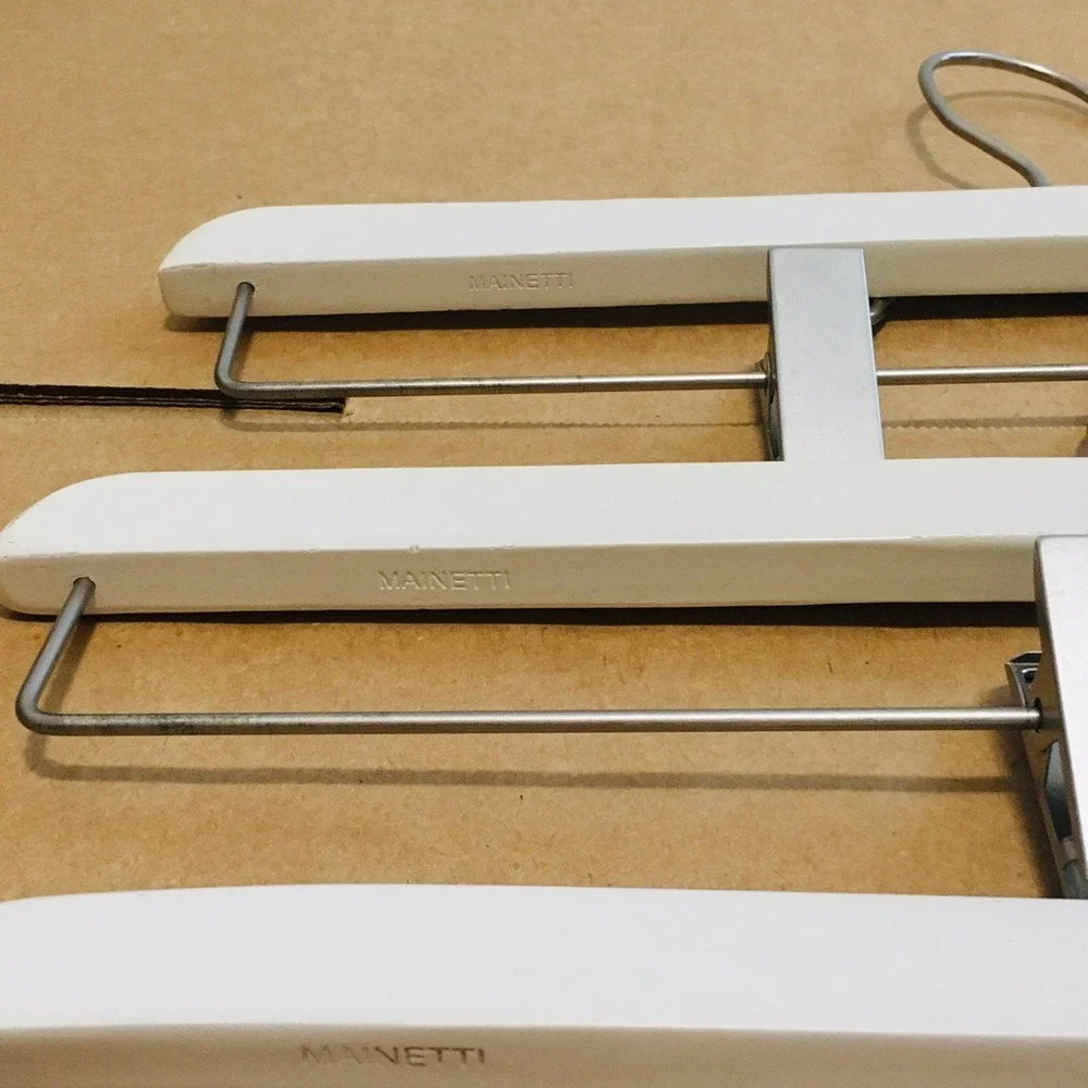 Mainetti White Wooden Pant Skirt Hangers‎ with Metal Clips 14 Inch Lot of 15